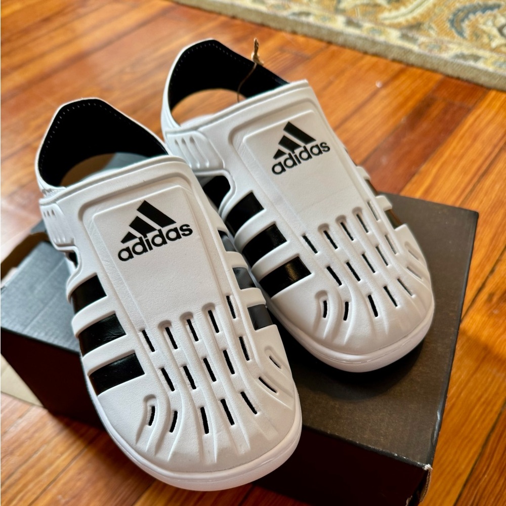Size 2 Adidas brand kids water sandals - white with black stripe